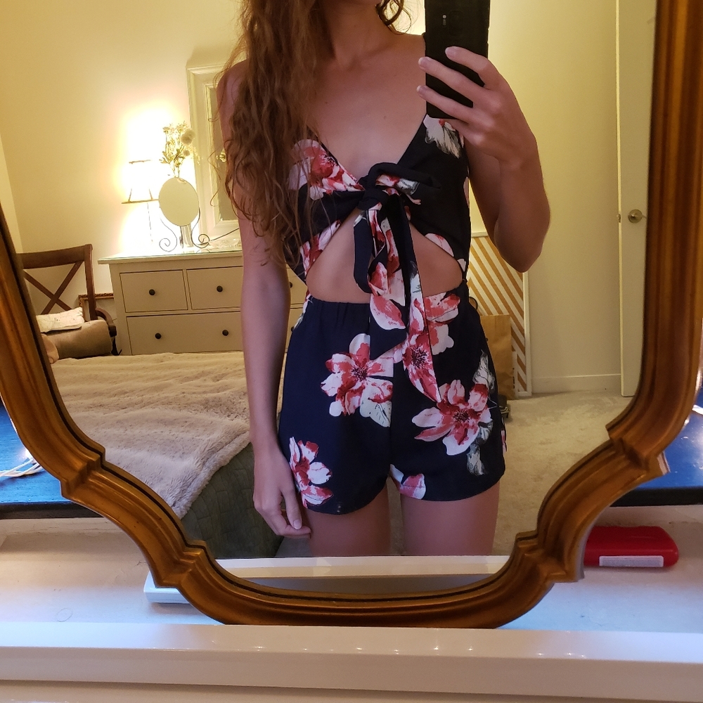 Navy Floral Romper